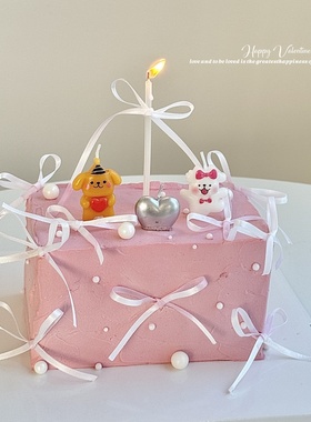 七夕情人节蛋糕装饰线条小狗抱爱心蜡烛摆件蝴蝶结丝带装扮摆件