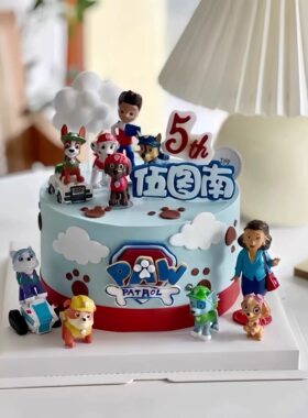 网红儿童主题卡通狗狗队长蛋糕装饰摆件狗狗生日插牌烘焙甜品装扮