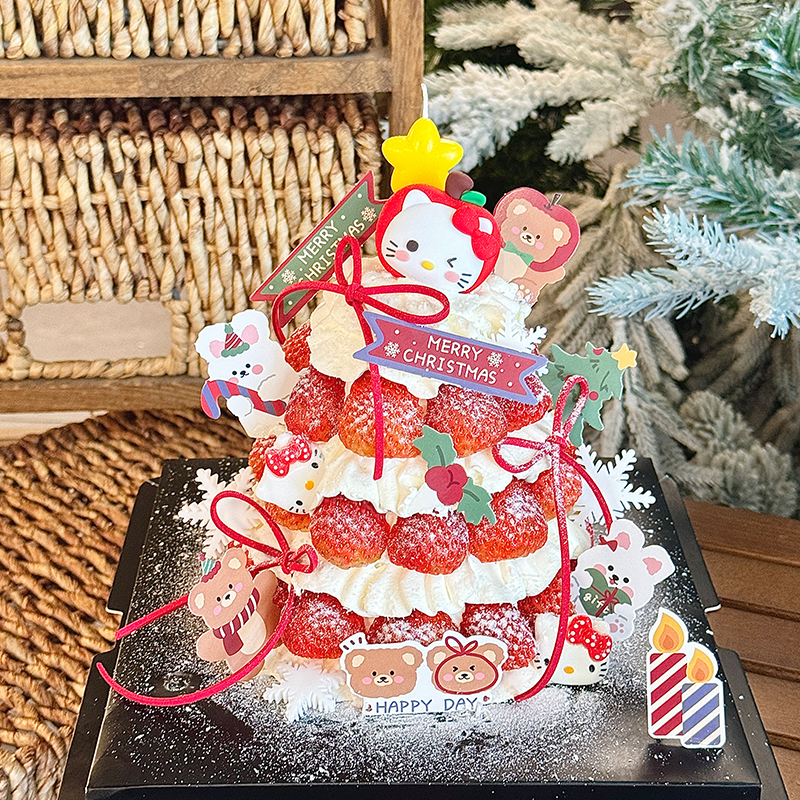 2026圣诞节苹果kt猫许愿树蛋糕装饰摆件hellokitty星星蜡烛插件