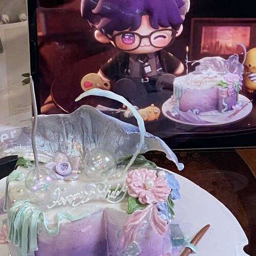 恋与深空祁煜pv蛋糕装饰摆件银色生日快乐亚克力插牌插件烘焙装扮