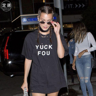 yuck 純棉有趣字母衣服t恤 Hadid出街短袖 fou貝拉哈迪德Bella