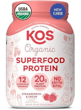 KOS Plant Based Protein Powder， Strawberry and Cream - Or