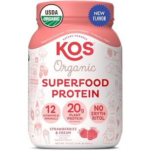 KOS Plant Based Protein Powder， Strawberry and Cream - Or