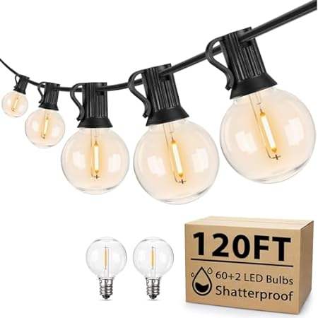 120FT Outdoor String Lights， Waterproof Outside Patio Str