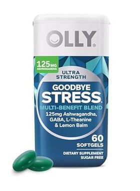 OLLY Ultra Strength Goodbye Stress Softgels， GABA， Ashwag