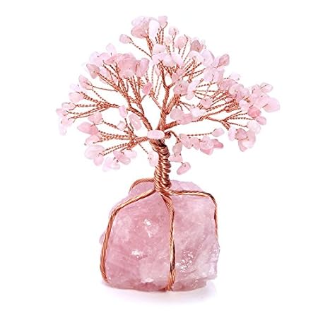 Top Plaza Rose Quartz Healing Crystals Copper Money Tree