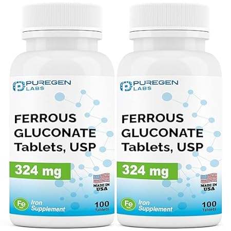 Puregen Labs Ferrous Gluconate 324 mg [High Potency] Iron