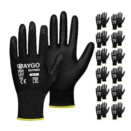 KAYGO Safety Work Gloves PU Coated-12 Pairs， KG11PB， Seam