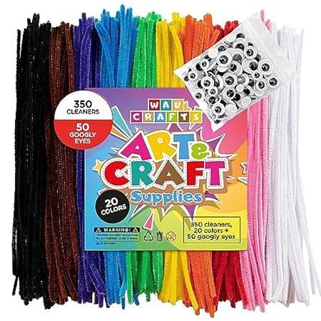 WAU Crafts 350 Pipe Cleaners in 20 Colors + 50 Googly Eye