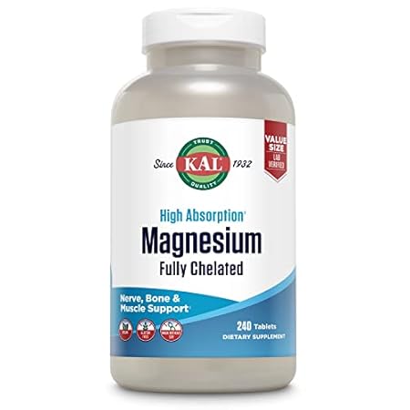 KAL Magnesium Glycinate Tablets, Fully Chelated, High Abs