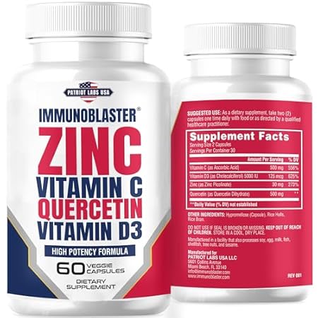 ImmunoBlaster Zinc Quercetin 500mg with Vitamin D and C A
