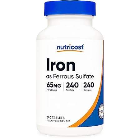 Nutricost Iron (As Ferrous Sulfate) 65mg, 240 Tablets - N