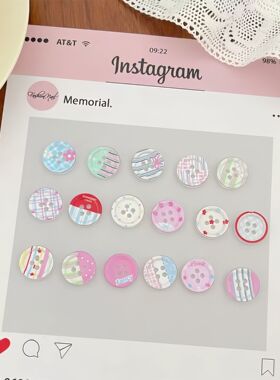 格纹印花圆形纽扣diy手工材料