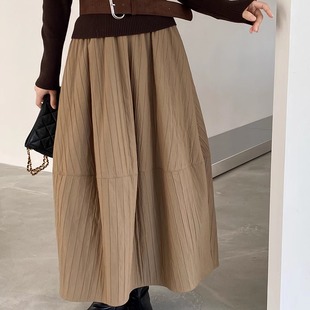 黑色高腰加厚花苞半身裙女2025秋冬新款 灯笼裙 百搭保暖显瘦中长款