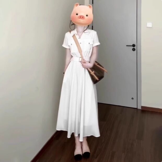 学院风白色衬衫连衣裙子女夏季2025新款夏天巨好看的收腰气质长裙