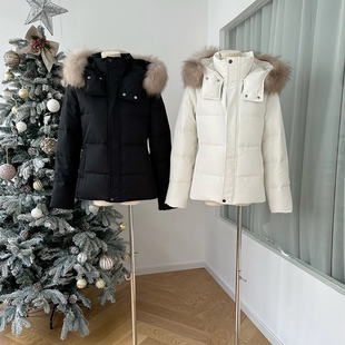 秋冬加厚修身 2025新款 保暖外套 羽绒服女短款 轻奢貉子大毛领收腰版