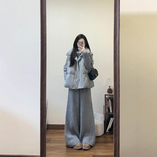 巨好看的秋秋冬韩风chic一整套松弛感针织开衫背心棉服休闲裤套装