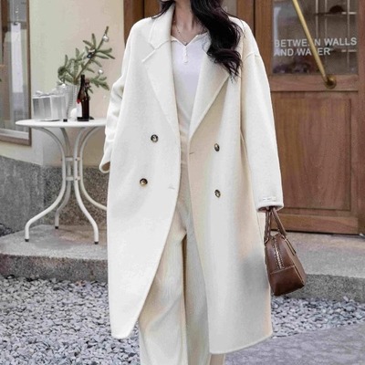 双面羊绒大衣女2025秋冬新款中长款小个子白色赫本风减龄毛呢外套