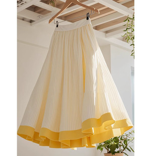 2026超火小个子高腰显瘦a字伞裙气质高级感黄色条纹半身裙女春季