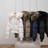 90白鸭绒羽绒服女短款 收腰2025冬新款 大毛领小个子面包服加厚外套