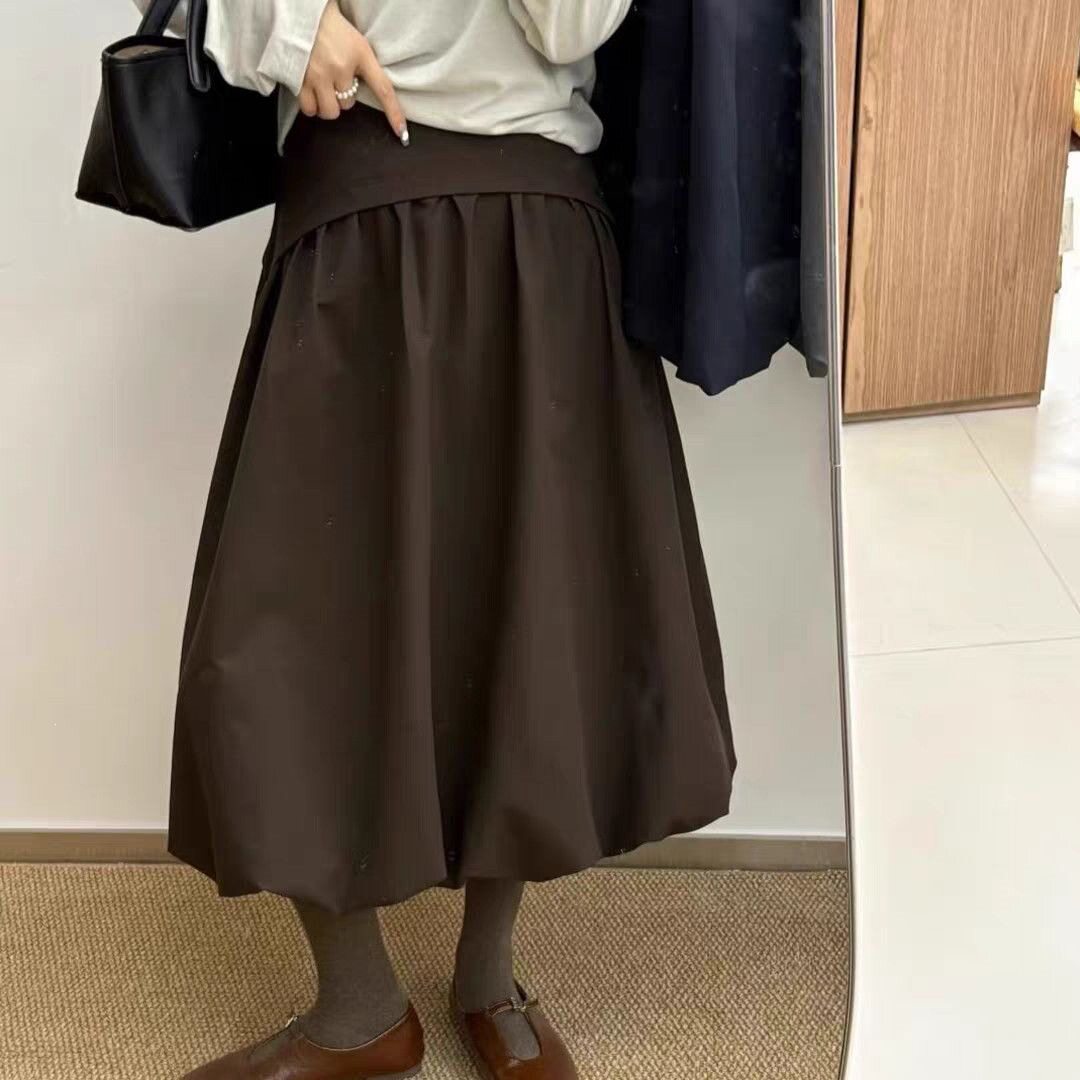 咖色半身裙女夏季2026新款法式高腰显瘦大摆伞裙小个子a字花苞裙