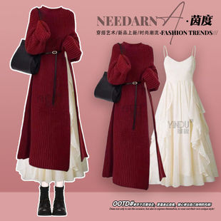 千金风miu系穿搭法式吊带连衣裙秋装女2025新款御姐风情万种裙子