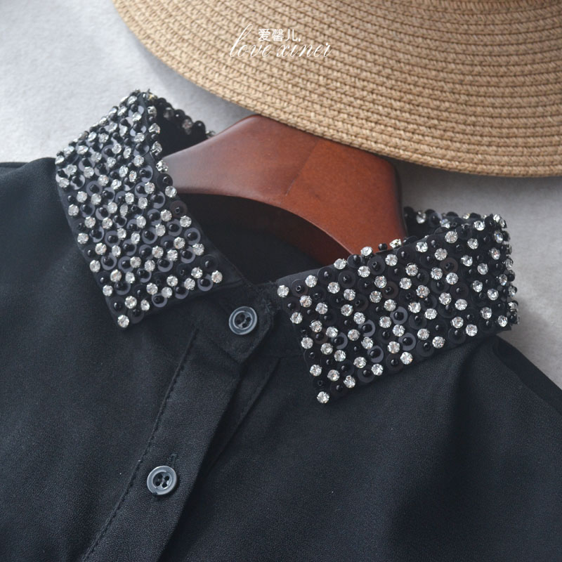 黑色亮片水钻重工聚酯纤维假领子