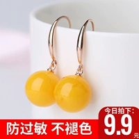 Серьги из воскового агата, гипоаллергенное янтарное украшение-шарик, золото 750 пробы, серебро 925 пробы