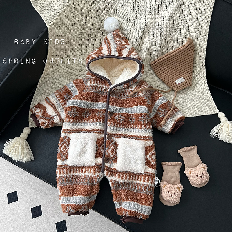 男女宝宝冬装洋气连体衣婴儿冬季加绒加厚保暖外出爬服冬天毛毛衣