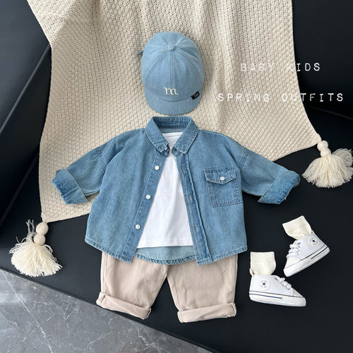 宝宝春装衣服婴幼儿童春夏薄款水洗牛仔外套外出上衣百搭衬衫衬衣