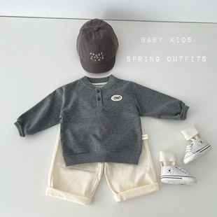 小童春装 卫衣潮 衣服男女宝宝灰色立领套头上衣外套婴幼儿绿色长袖