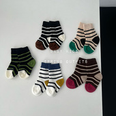 春秋男女宝宝百搭棉袜婴幼儿童条纹无骨中筒袜韩版 百搭精梳棉袜子