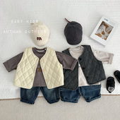 INS秋冬韩版 夹棉加厚外套坎肩婴幼儿童简约百搭薄棉外出马甲马夹