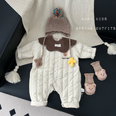 ins男女宝宝冬装 加棉保暖连体衣哈衣婴幼儿夹棉外套爬服 衣服冬季