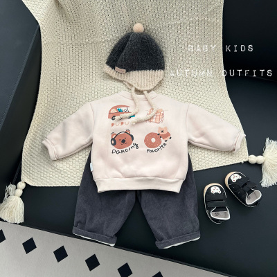 婴儿冬装衣服男女宝宝加绒加厚可爱卡通外出卫衣儿童冬季保暖上衣