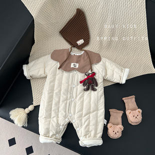 ins儿童冬季棉服男女宝宝冬装加棉加绒棉袄婴幼儿外出保暖连体衣