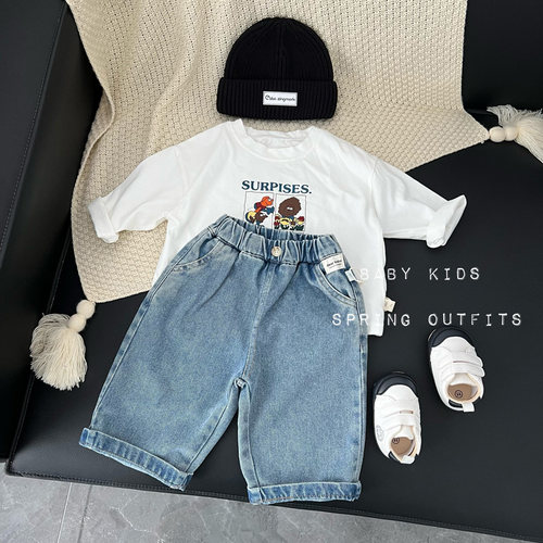 宝宝春装衣服婴幼儿春季韩版简约百搭牛仔裤外出洋气阔腿直筒裤子