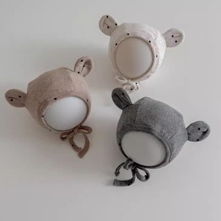 婴儿帽子春秋季婴幼儿系绳包头帽小月龄宝宝超萌波点耳朵护卤门帽