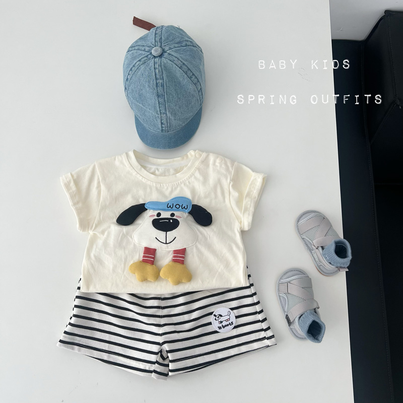 婴儿衣服夏季薄款可爱上衣裤子两件套男宝宝夏装超萌T恤短裤套装