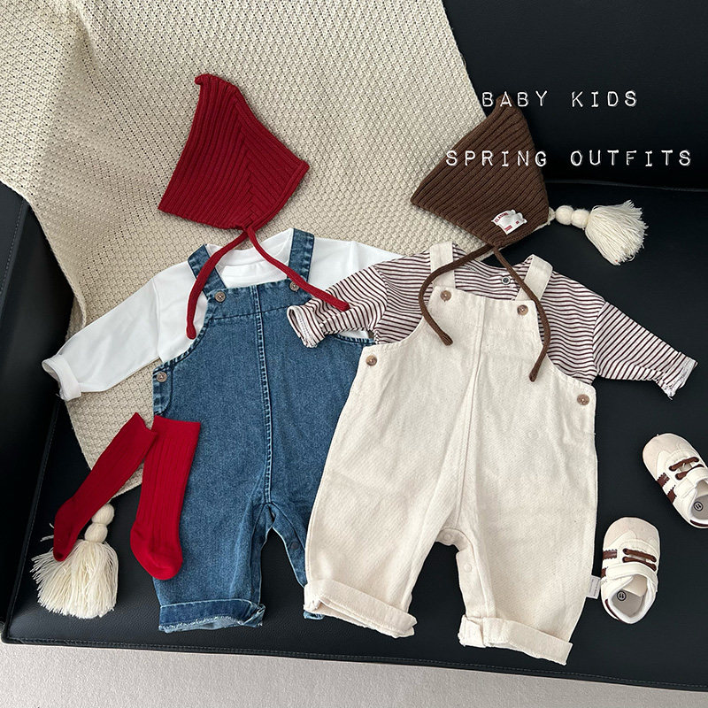 ins男女宝宝春秋牛仔裤婴幼儿童开档背带裤韩版简约洋气连体衣潮