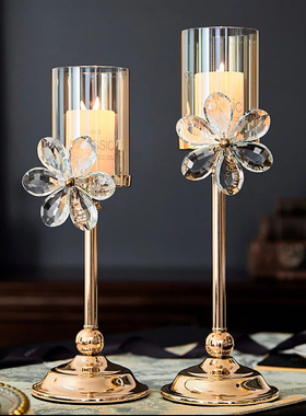 欧式轻奢水晶花瓣玻璃烛台浪漫烛光晚餐家用餐桌装饰摆件家居复古