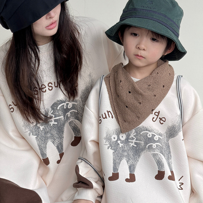 亲子装一家三四口秋冬季儿童卫衣