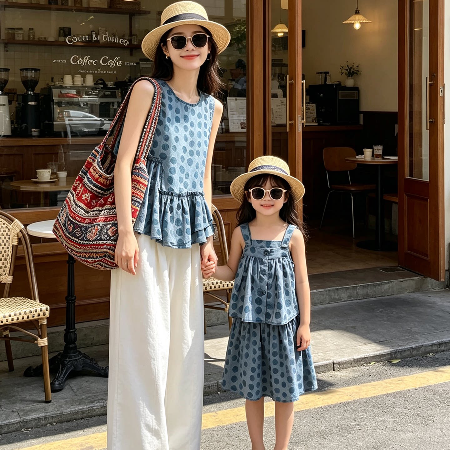 亲子装夏装一家三四口全家装海边渡假洋气高端母女套装父子套装潮