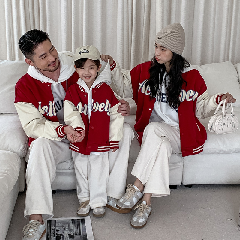 亲子装一家三口四口秋冬棒球服外套家庭装母女母子装夹棉加厚上衣