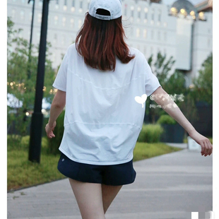 露家一字领短袖Back in Action匹马棉上衣宽松龟背瑜伽健身服