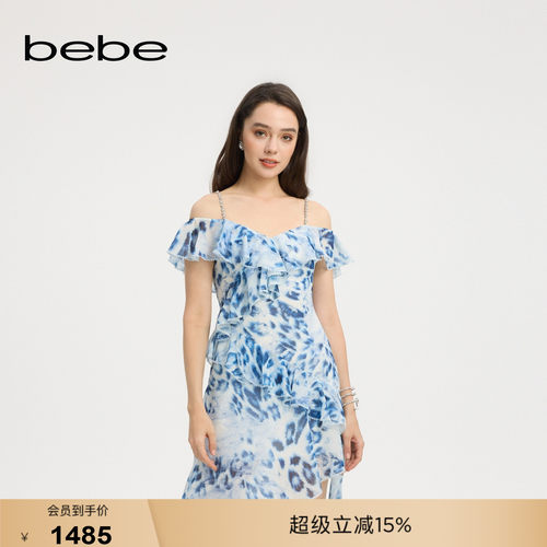 bebe夏季新款印花雪纺连衣裙