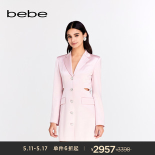 夹克外套140323 长款 女士气质镂空蝴蝶结西装 bebe2024春夏新款