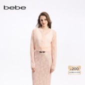 bebe秋季 女士含羊毛圆领罗纹边饰针织开衫 330613