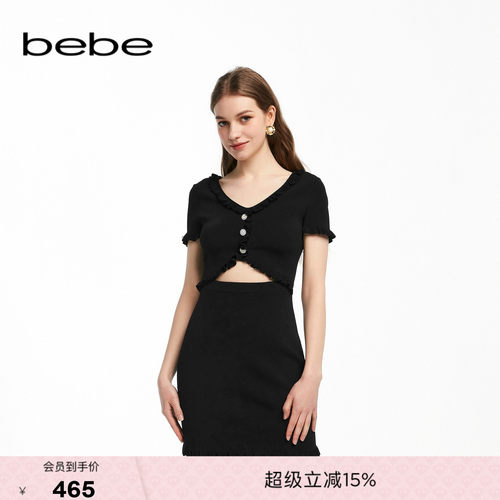 bebe夏季新款木耳边针织连衣裙