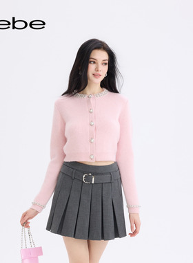 bebe2025秋冬新款女士含羊毛羊驼毛重工钉珠糖果色针织开衫430604